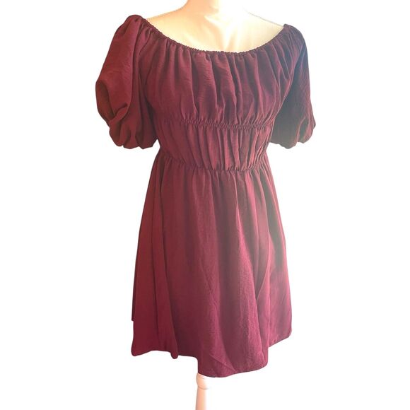 Womens Burgundy Smocked Babydoll Milkmaid Dress Sz S Coquette Romantic Costume - Picture 5 of 10